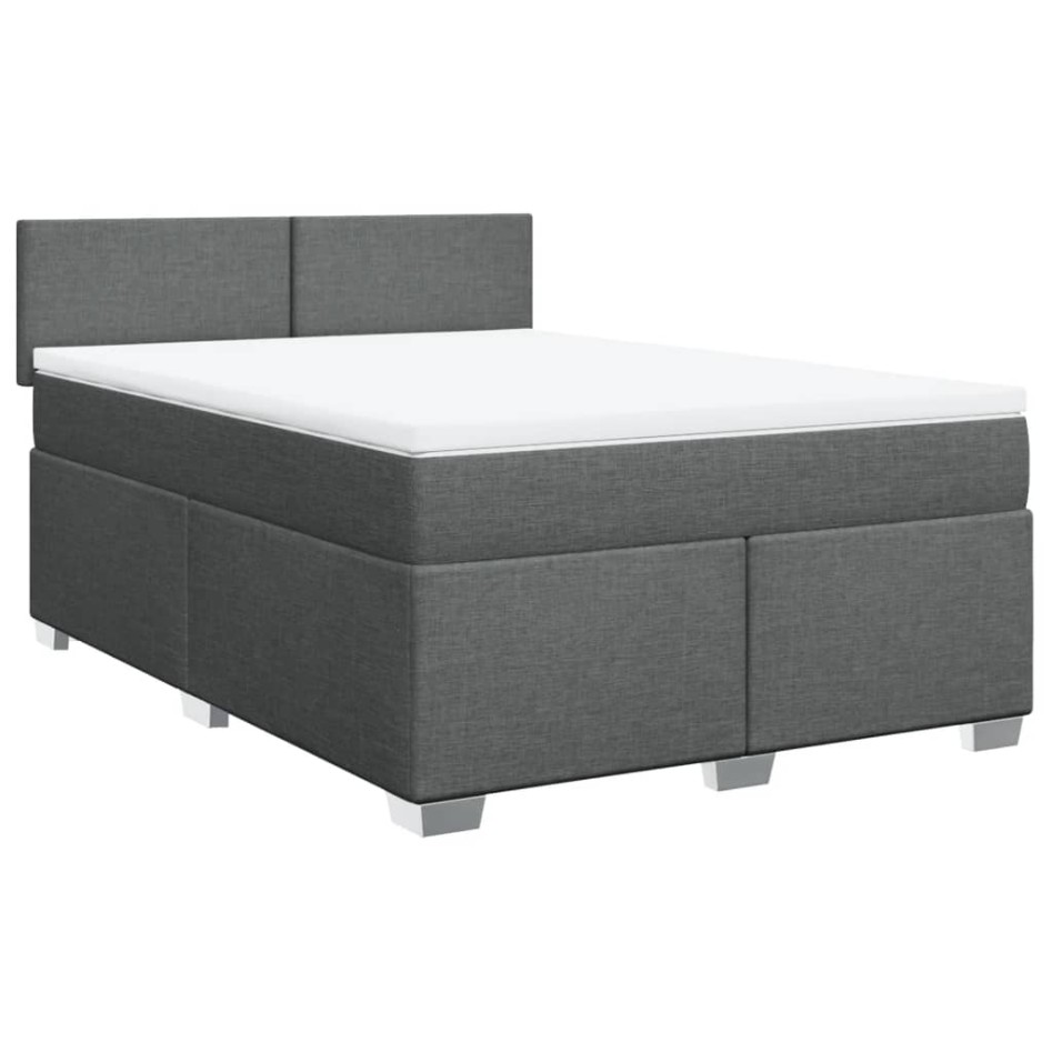 Cama box spring con colchón tela gris oscuro 160x200