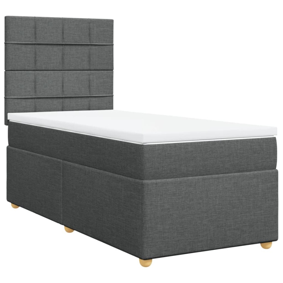 Cama box spring con colchón tela gris oscuro 80x200