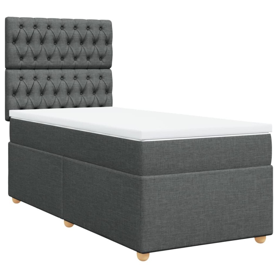 Cama box spring con colchón tela gris oscuro 80x200
