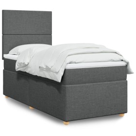 Cama box spring con colchón tela gris oscuro 90x190