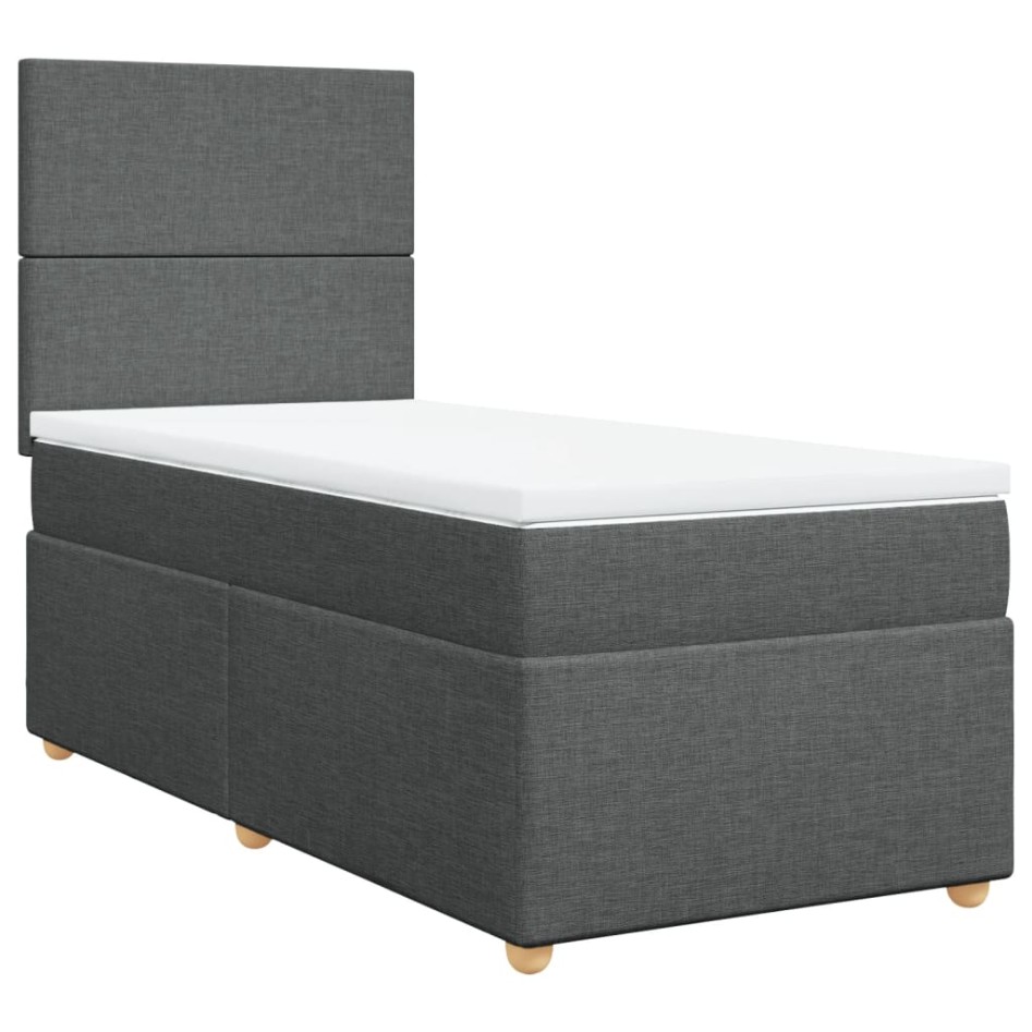 Cama box spring con colchón tela gris oscuro 90x190
