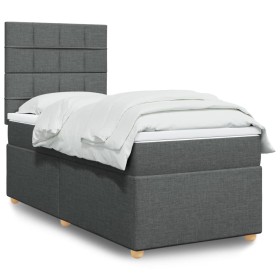 Cama box spring con colchón tela gris oscuro 90x190