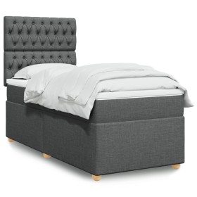 Cama box spring con colchón tela gris oscuro 90x190