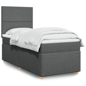 Cama box spring con colchón tela gris oscuro 90x200