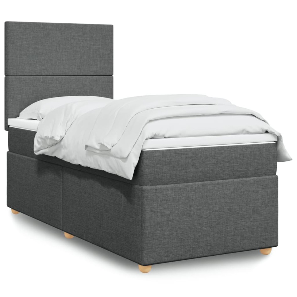 Cama box spring con colchón tela gris oscuro 90x200