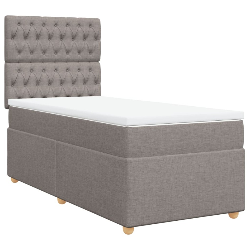 Cama box spring con colchón tela gris taupe 90x200