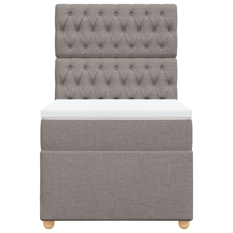 Cama box spring con colchón tela gris taupe 90x200