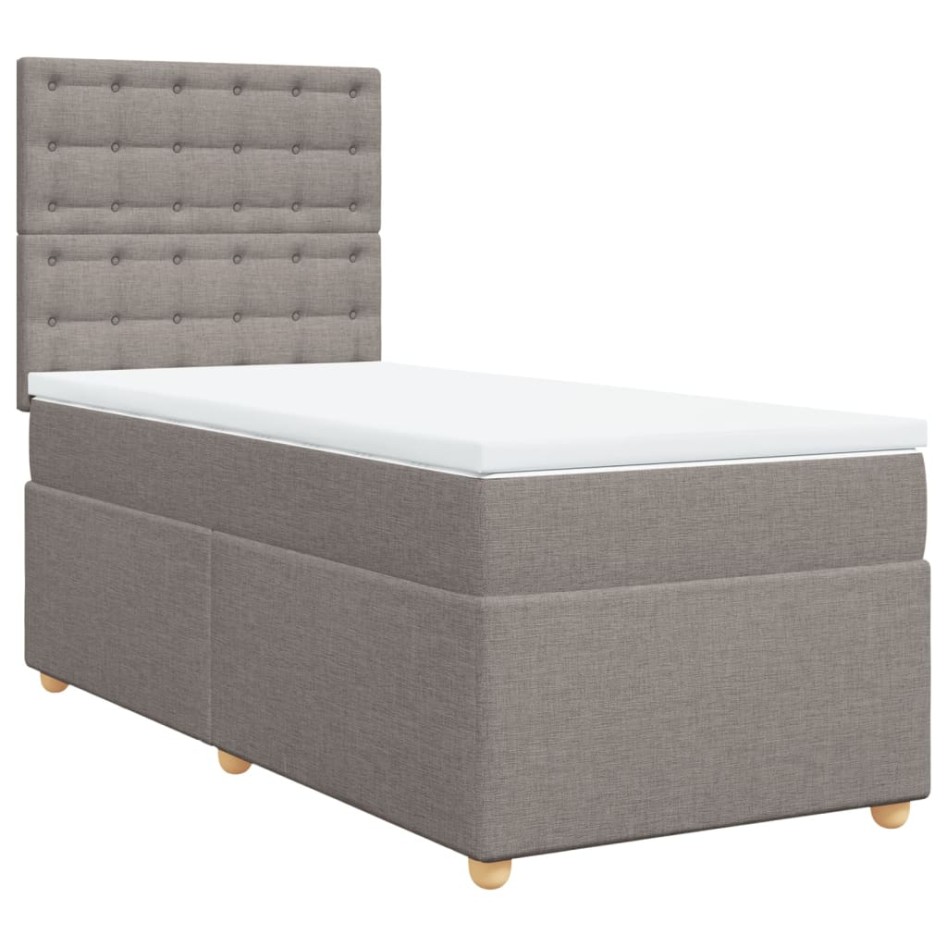 Cama box spring con colchón tela gris taupe 90x200