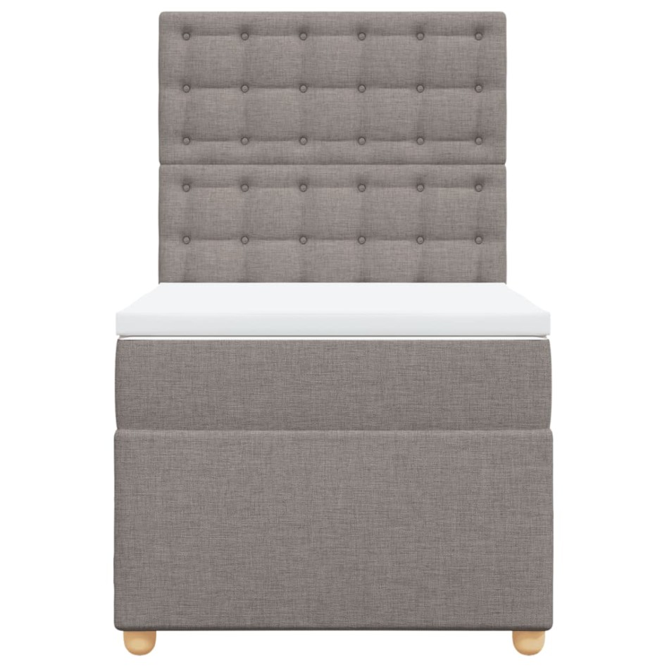 Cama box spring con colchón tela gris taupe 90x200