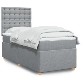Cama box spring con colchón tela gris claro 100x200