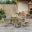 Set comedor jardín 7 pzas y cojines ratán sintético gris claro
