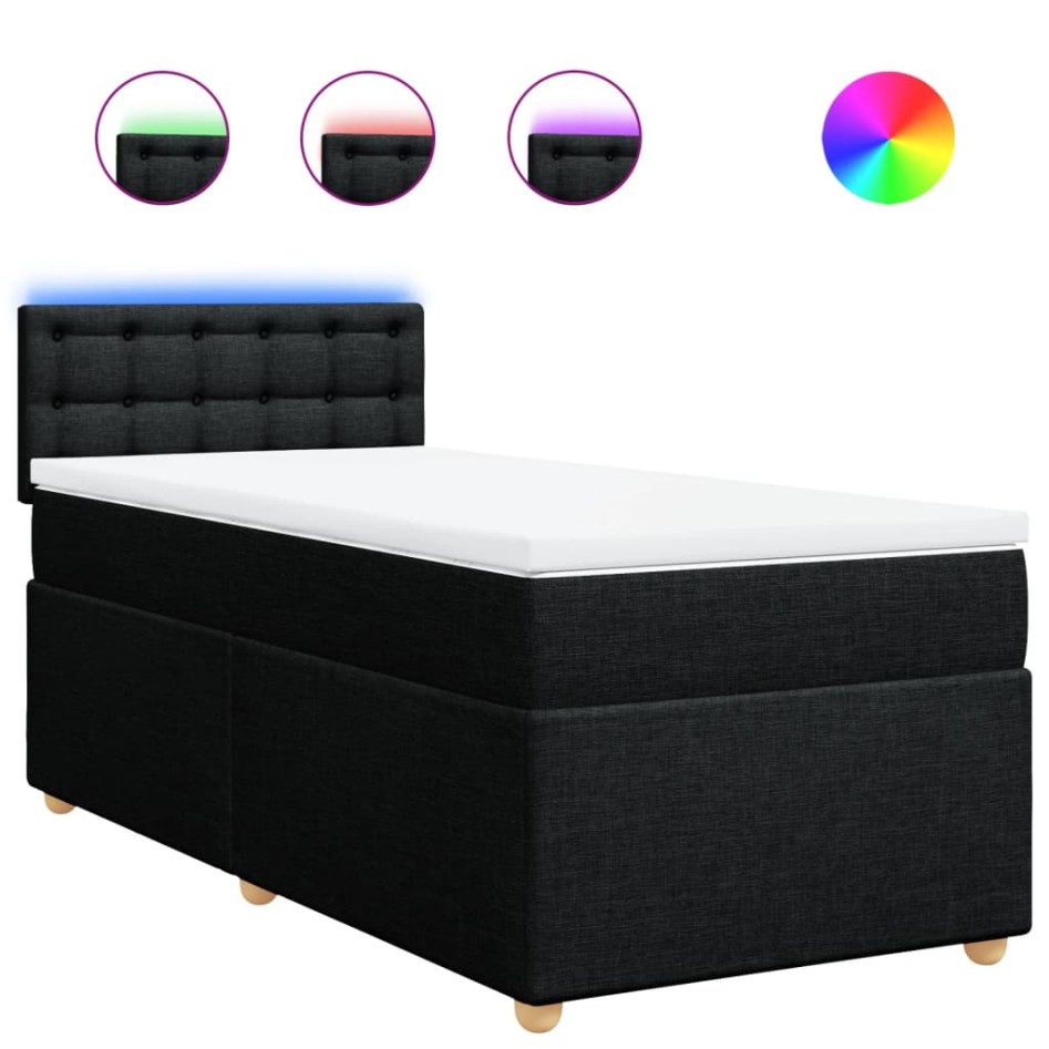 Cama box spring con colchón tela negro 90x190