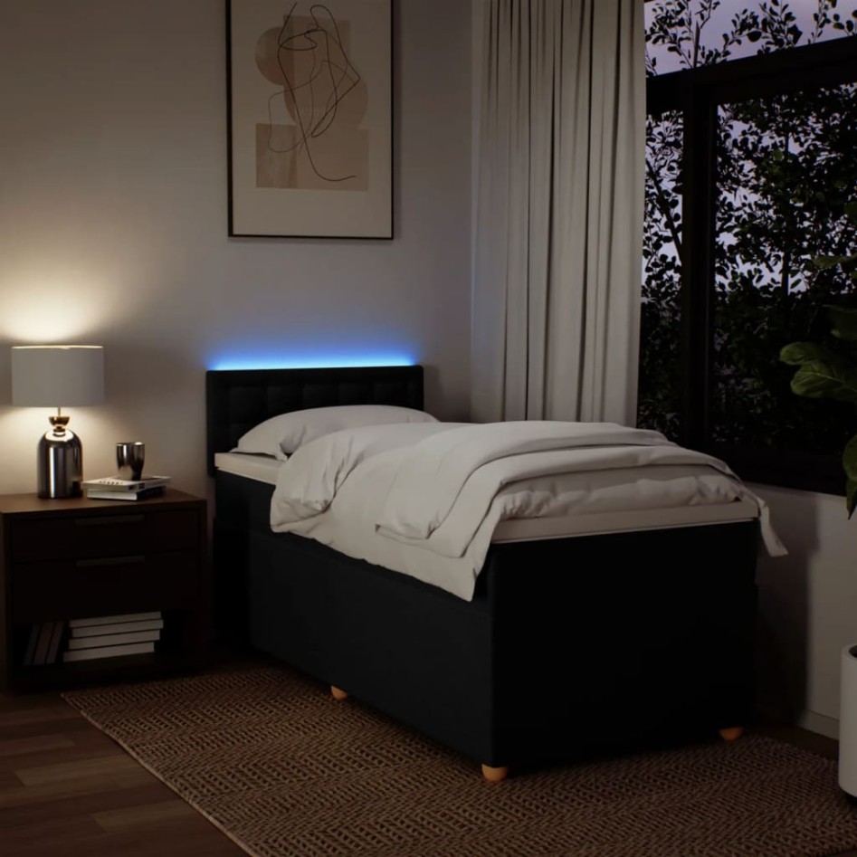 Cama box spring con colchón tela negro 90x190