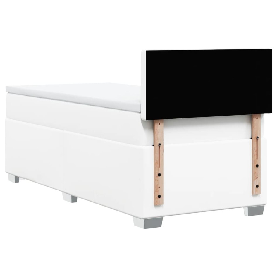 Cama box spring con colchón cuero sintético blanco 90x190