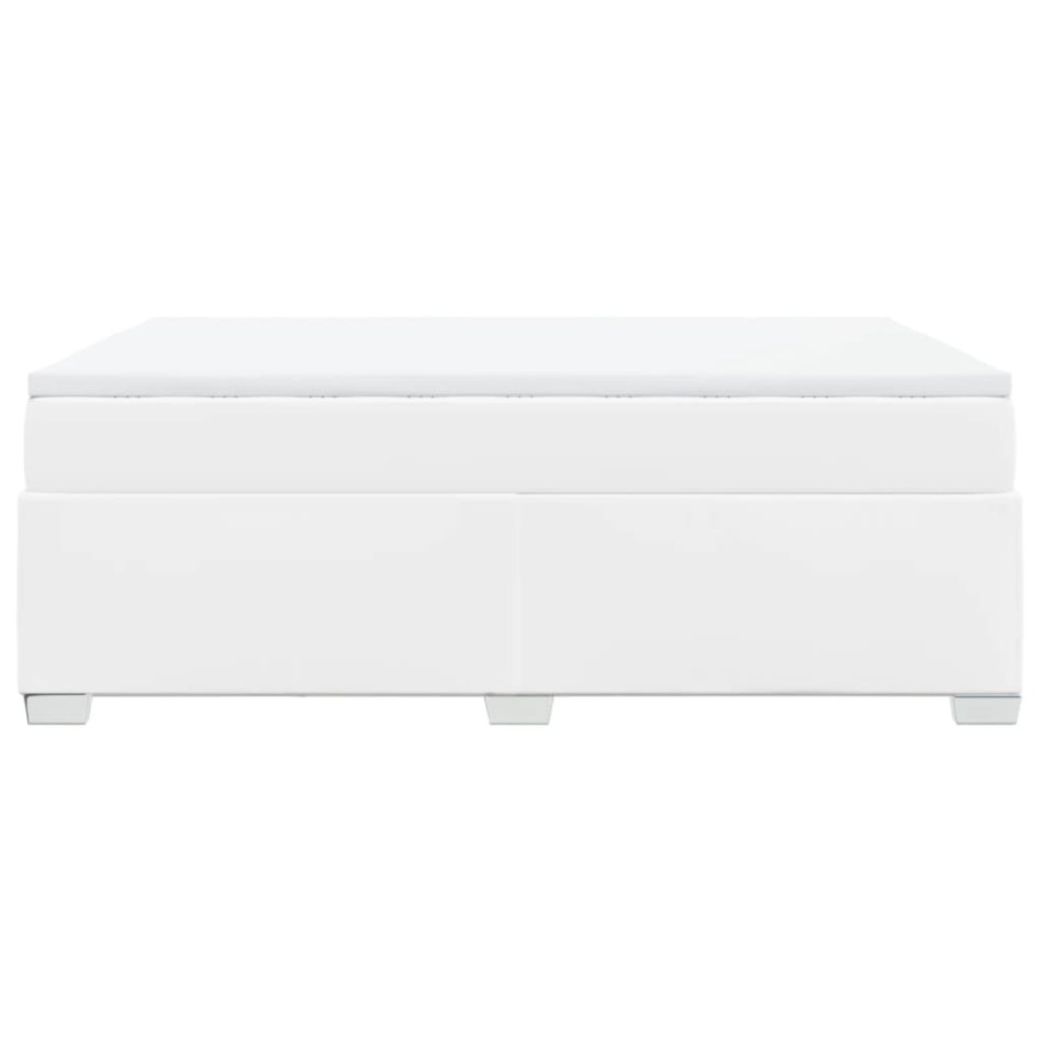 Cama box spring con colchón cuero sintético blanco