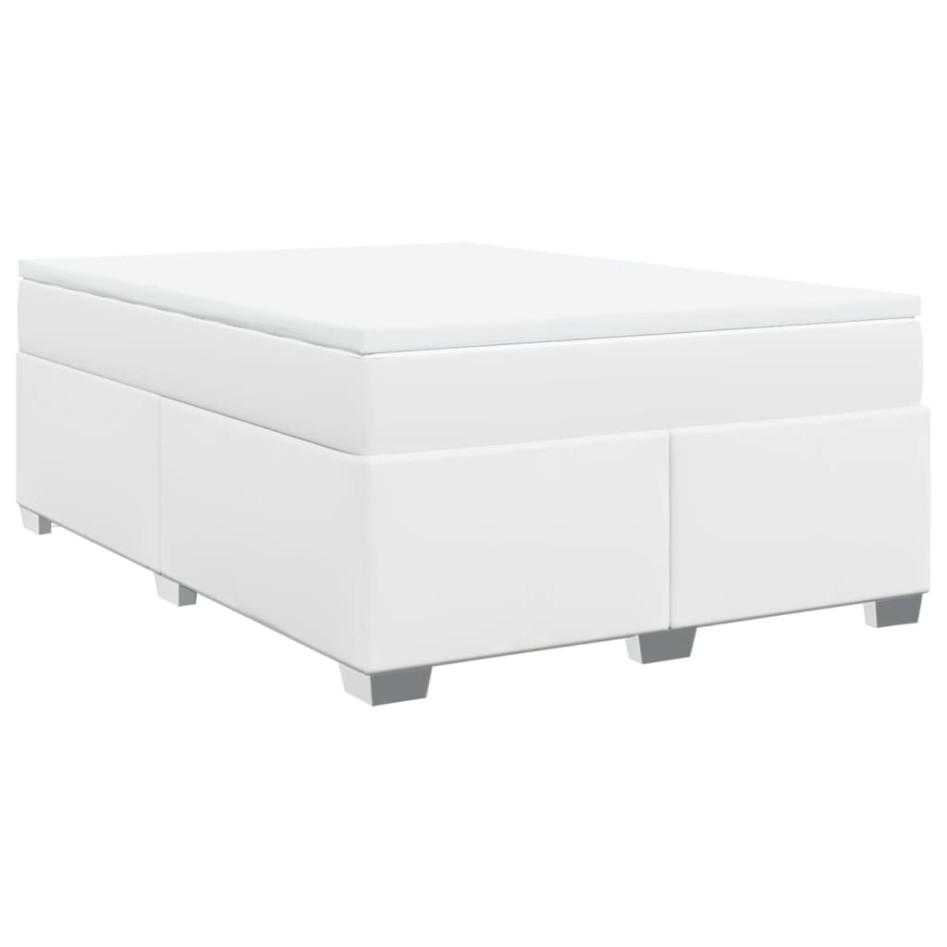 Cama box spring con colchón cuero sintético blanco