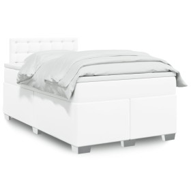 Cama box spring con colchón cuero sintético blanco 120x190