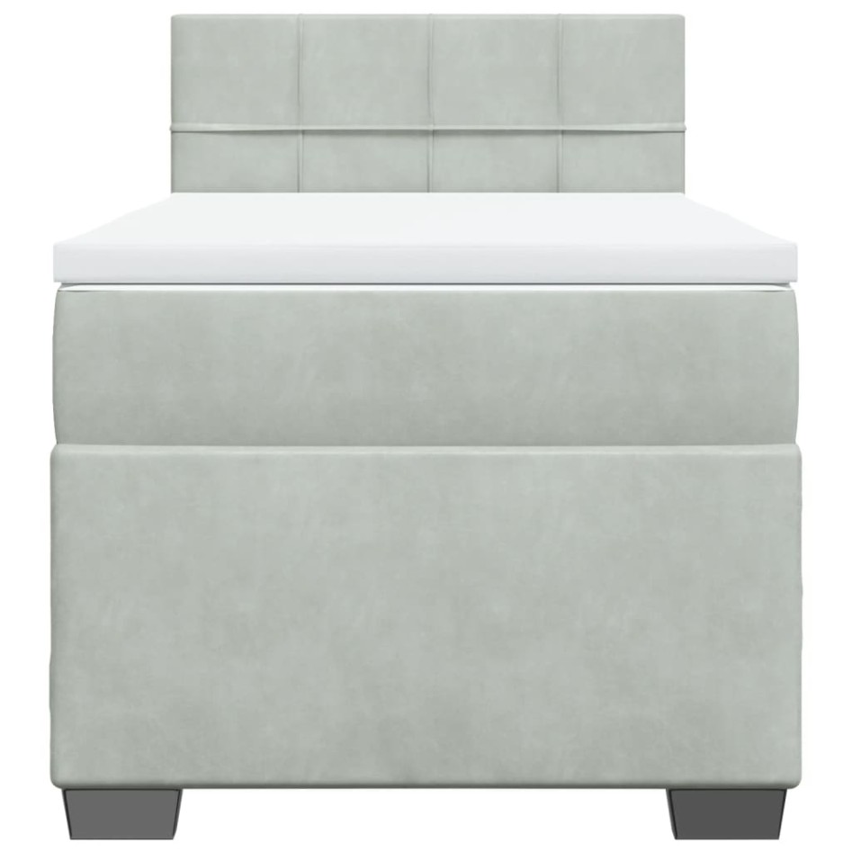 Cama box spring con colchón terciopelo gris claro 90x190