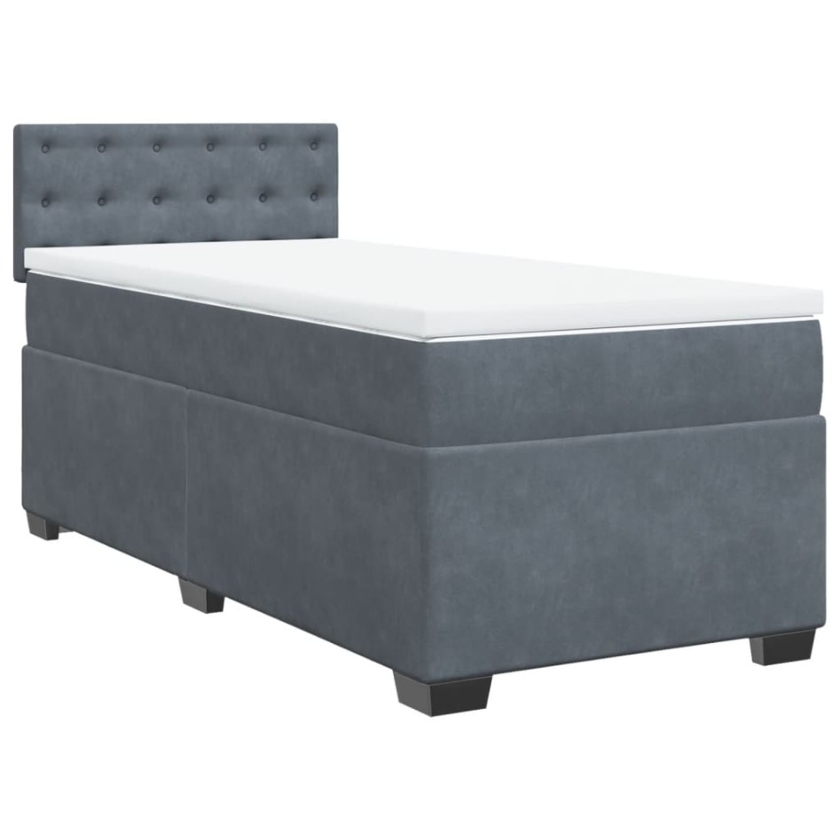 Cama box spring con colchón terciopelo gris oscuro 90x190