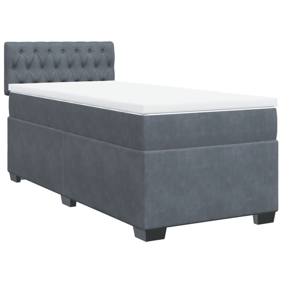 Cama box spring con colchón terciopelo gris oscuro 90x190