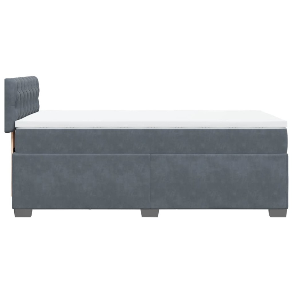Cama box spring con colchón terciopelo gris oscuro 100x200