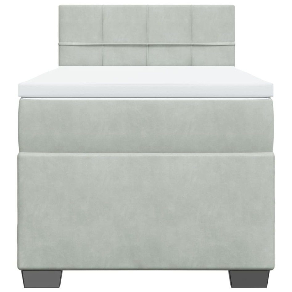 Cama box spring con colchón terciopelo gris claro 100x200