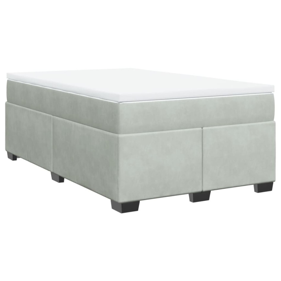 Cama box spring con colchón terciopelo gris claro 120x200