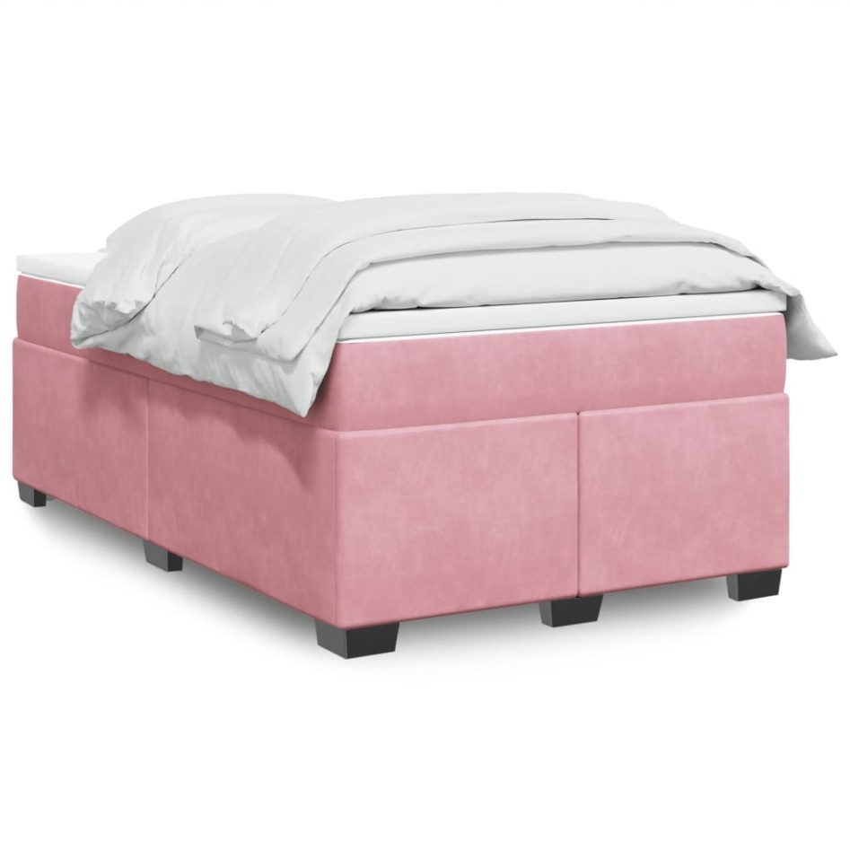 Cama box spring con colchón terciopelo rosa 120x200