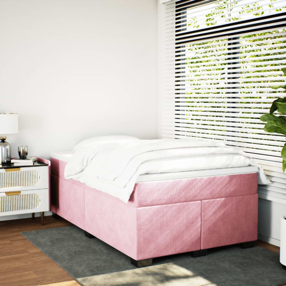 Cama box spring con colchón terciopelo rosa 120x200