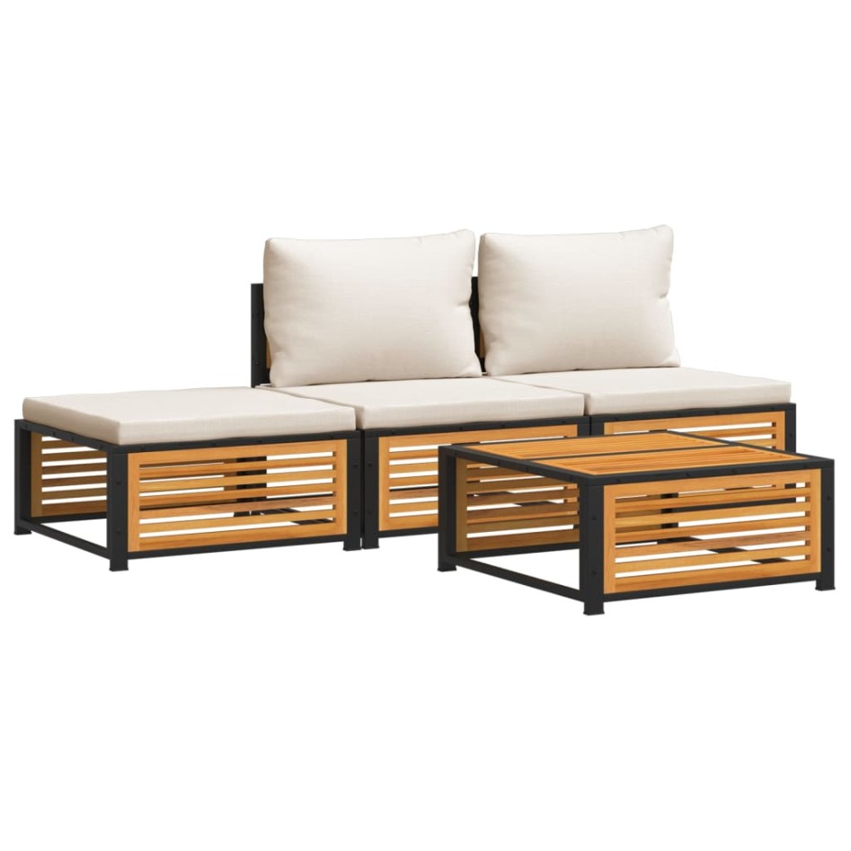 Set sofás de jardín con cojines 4 pzas madera maciza de