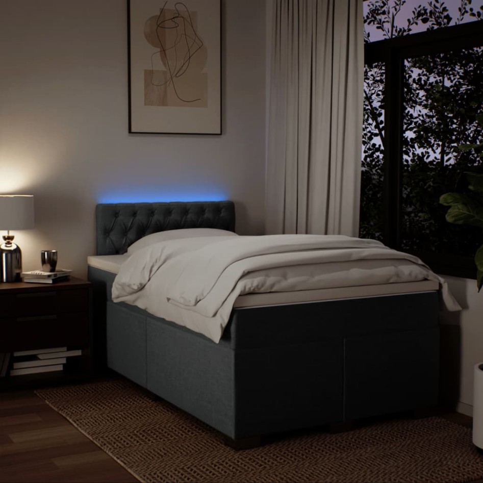 Cama box spring con colchón tela gris oscuro 120x200