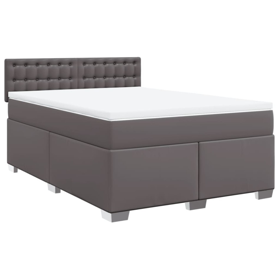 Cama box spring con colchón cuero sintético gris 140x200