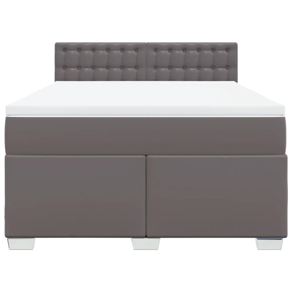 Cama box spring con colchón cuero sintético gris 140x200