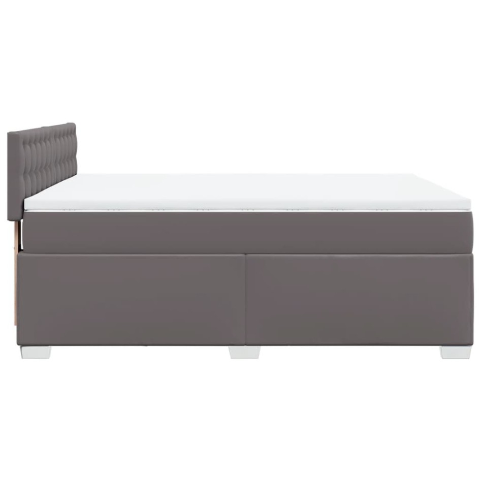 Cama box spring con colchón cuero sintético gris 140x200