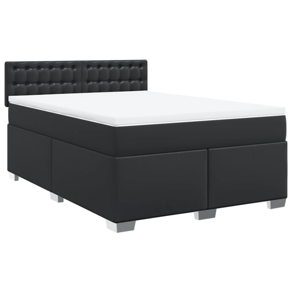 Cama box spring con colchón cuero sintético negro