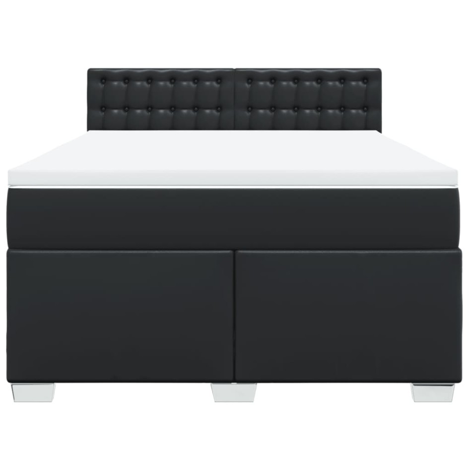 Cama box spring con colchón cuero sintético negro