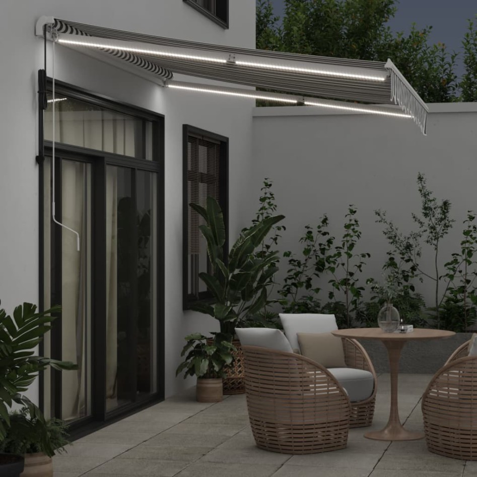 Toldo retráctil automático luz LED antracita blanco 300x250