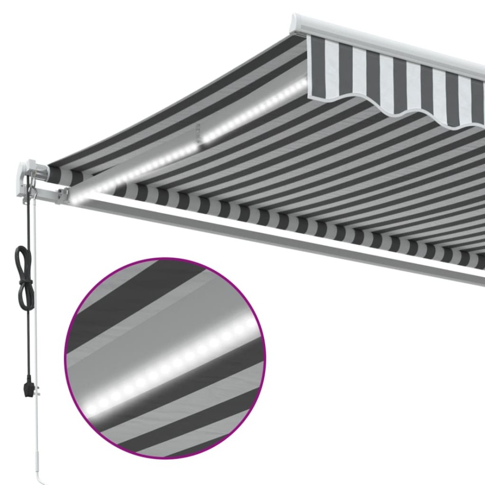 Toldo retráctil automático luz LED antracita blanco 300x250