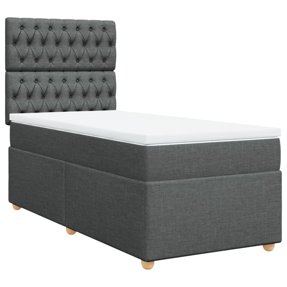 Cama box spring con colchón tela gris oscuro 80x200