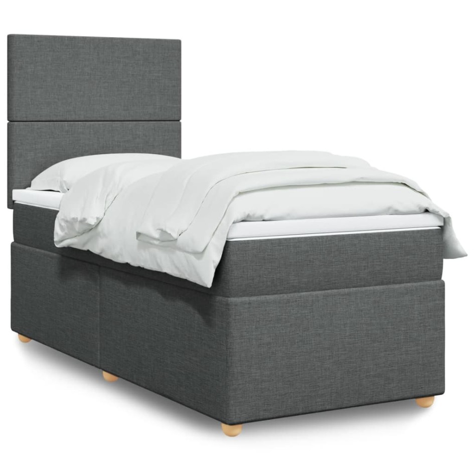 Cama box spring con colchón tela gris oscuro 90x190