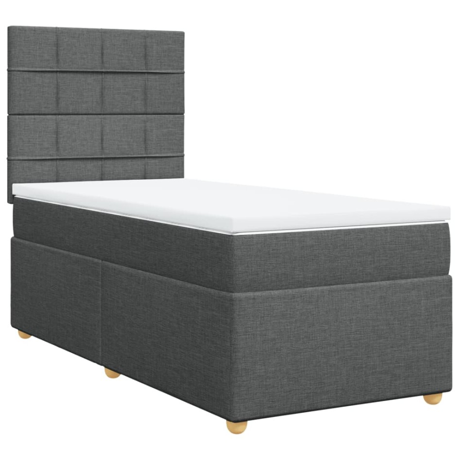 Cama box spring con colchón tela gris oscuro 90x190