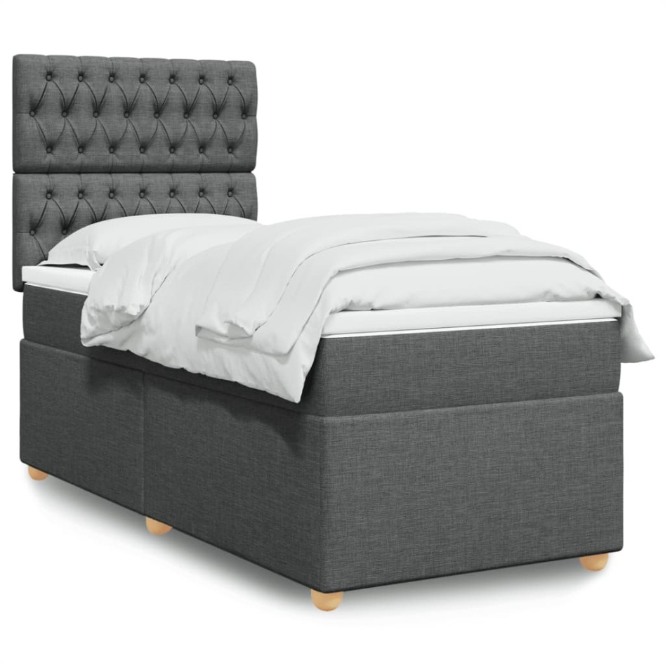 Cama box spring con colchón tela gris oscuro 90x190