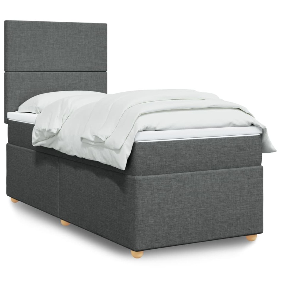 Cama box spring con colchón tela gris oscuro 90x200