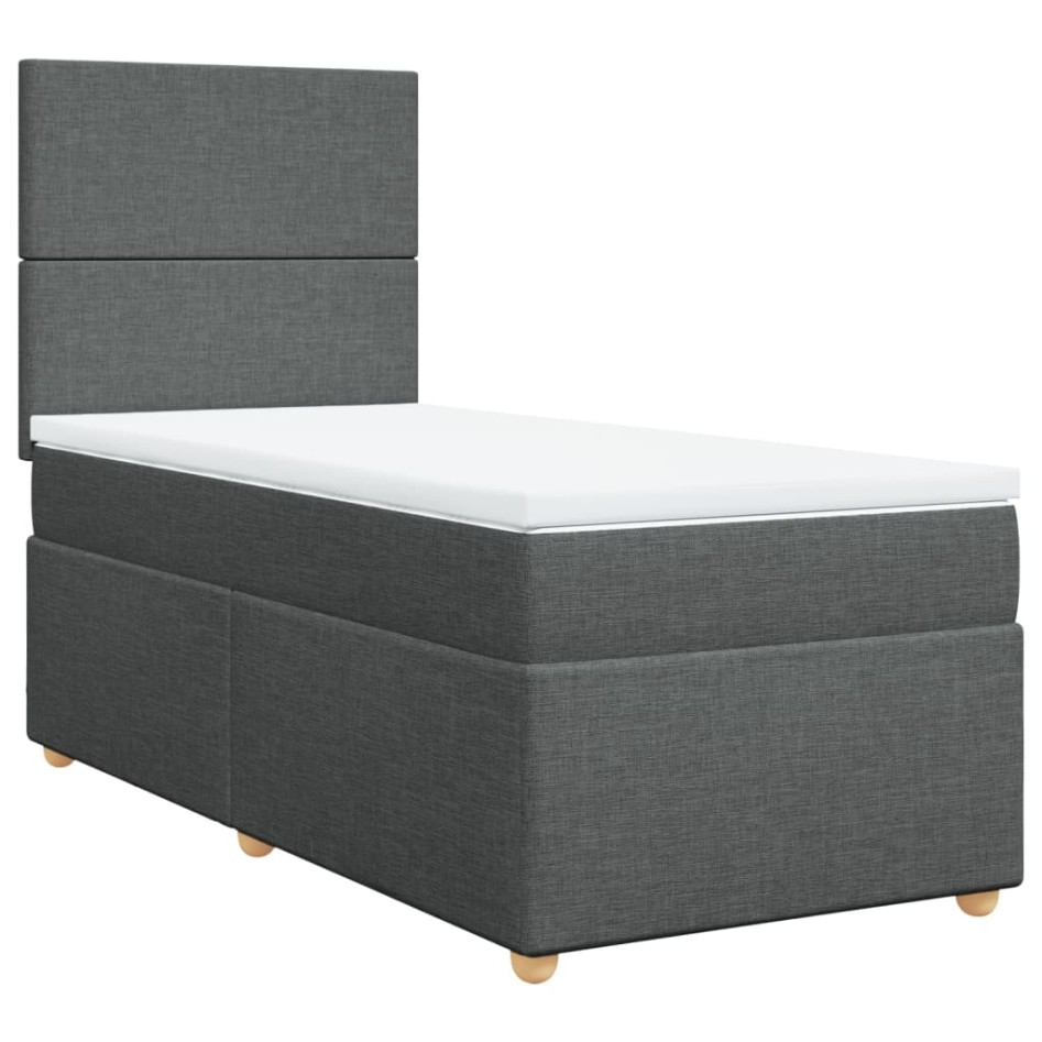 Cama box spring con colchón tela gris oscuro 90x200