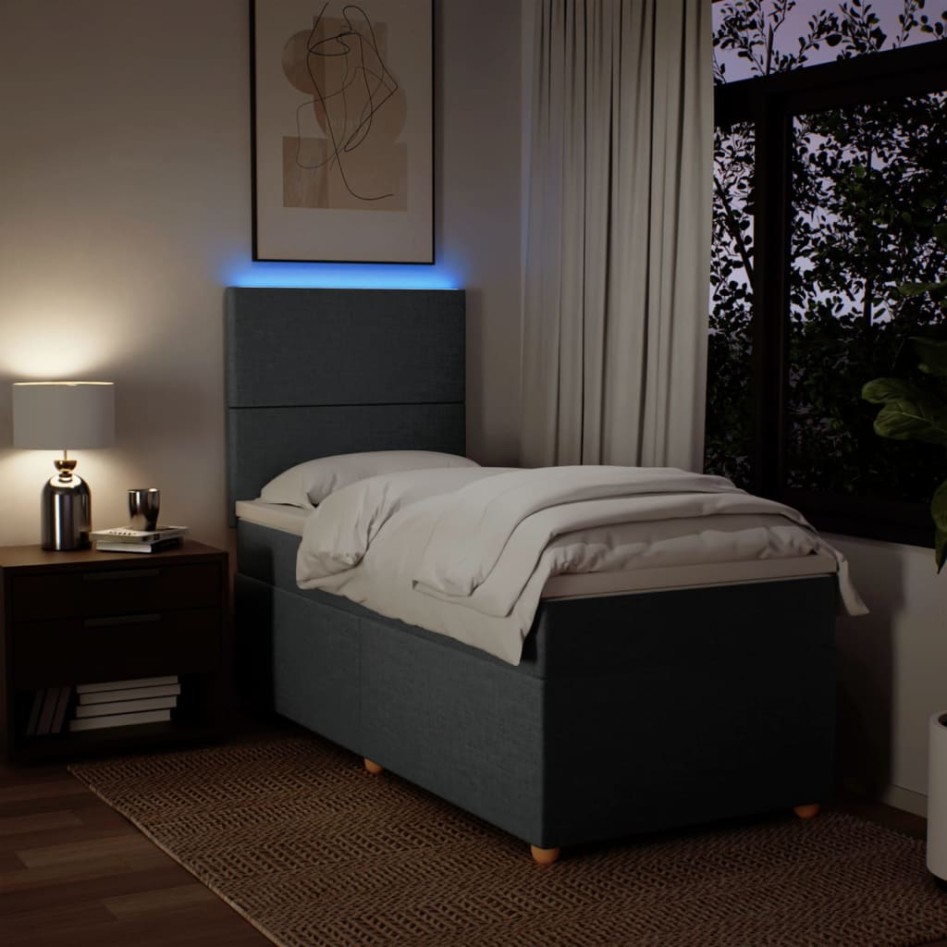 Cama box spring con colchón tela gris oscuro 90x200