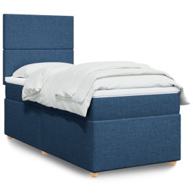 Cama box spring con colchón tela azul 90x200