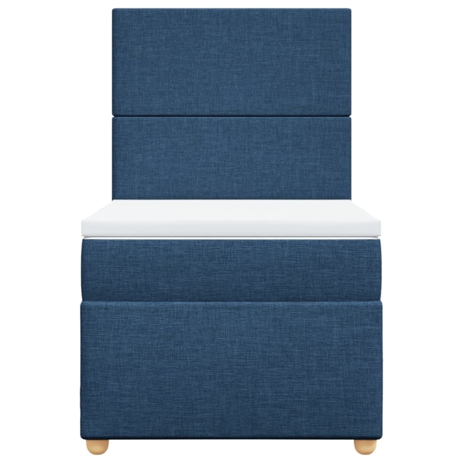 Cama box spring con colchón tela azul 90x200