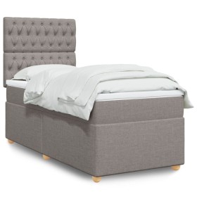 Cama box spring con colchón tela gris taupe 90x200