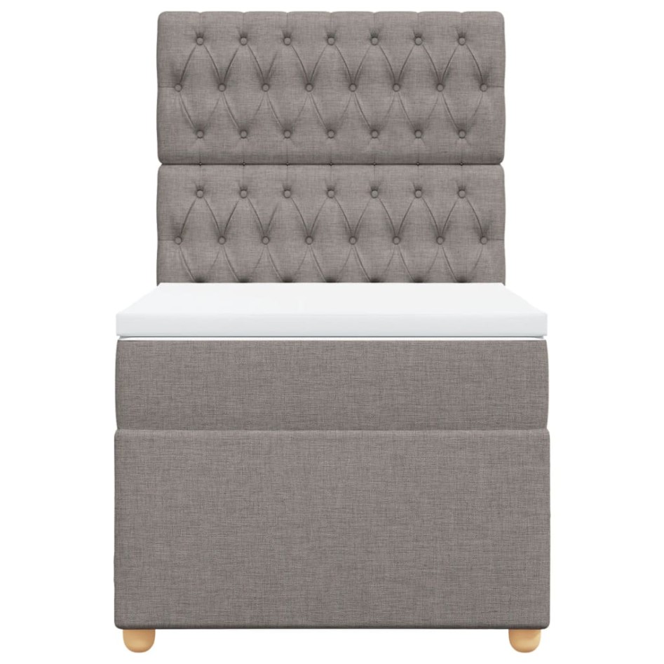 Cama box spring con colchón tela gris taupe 90x200