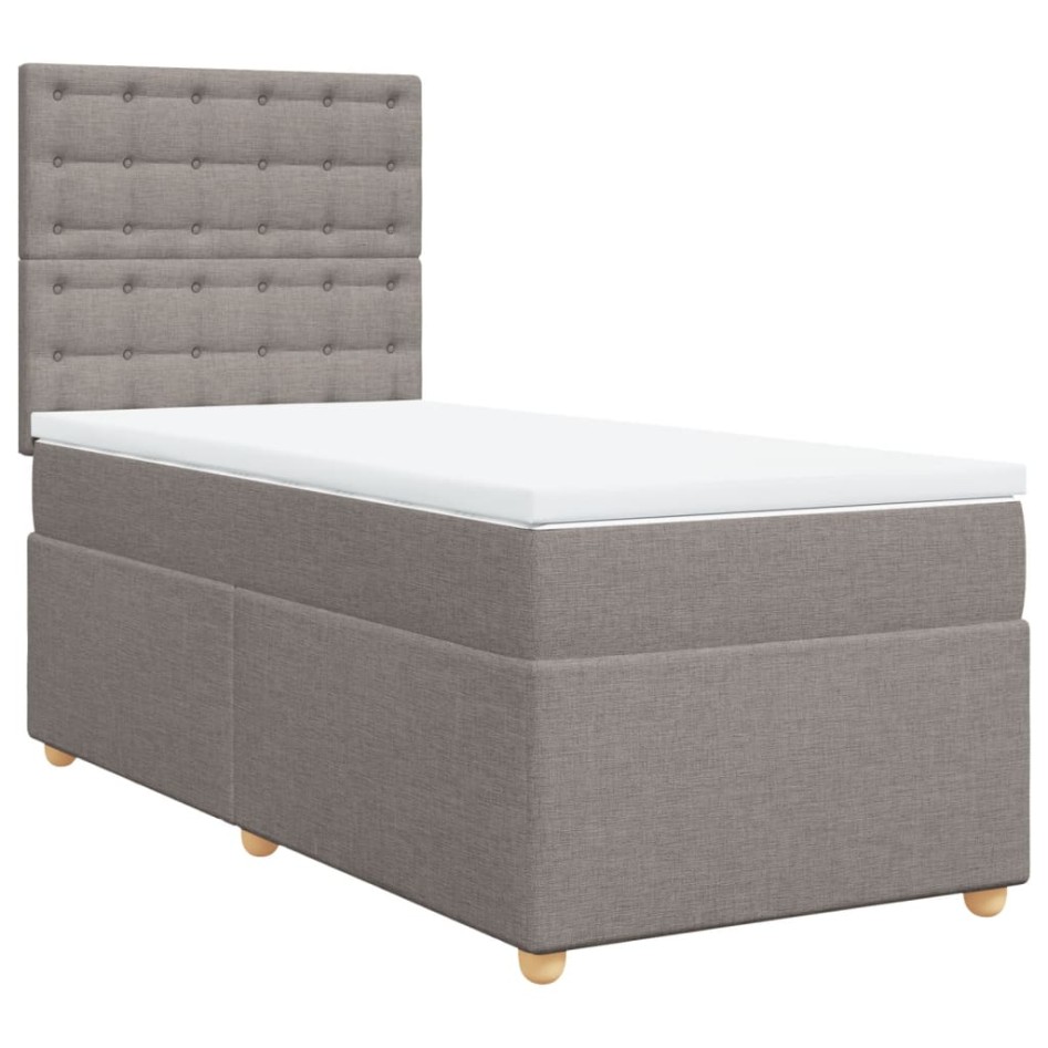 Cama box spring con colchón tela gris taupe 90x200